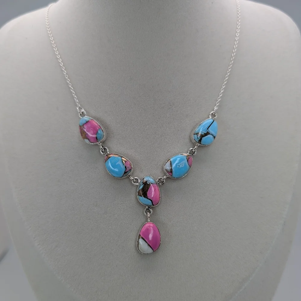 Cotton Candy Turquoise Necklace S925 Sterling Silver Southwest - Picture 4 of 6